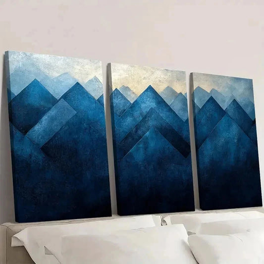 3pcs Blue & Black Geometric Design PO Wall Art Set Canvas Framed 50x70cm - High Quality Print 100% Australian Made Wall Canvas Ready to Hang