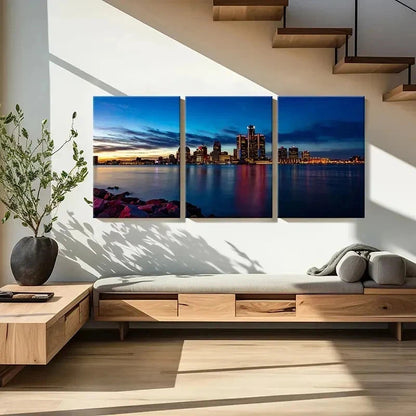 3pcs Modern Cityscape Sunset City Skyline Wall Art Set Canvas Framed 40x60cm - High Quality Print 100% Australian Made Wall Canvas Ready to Hang