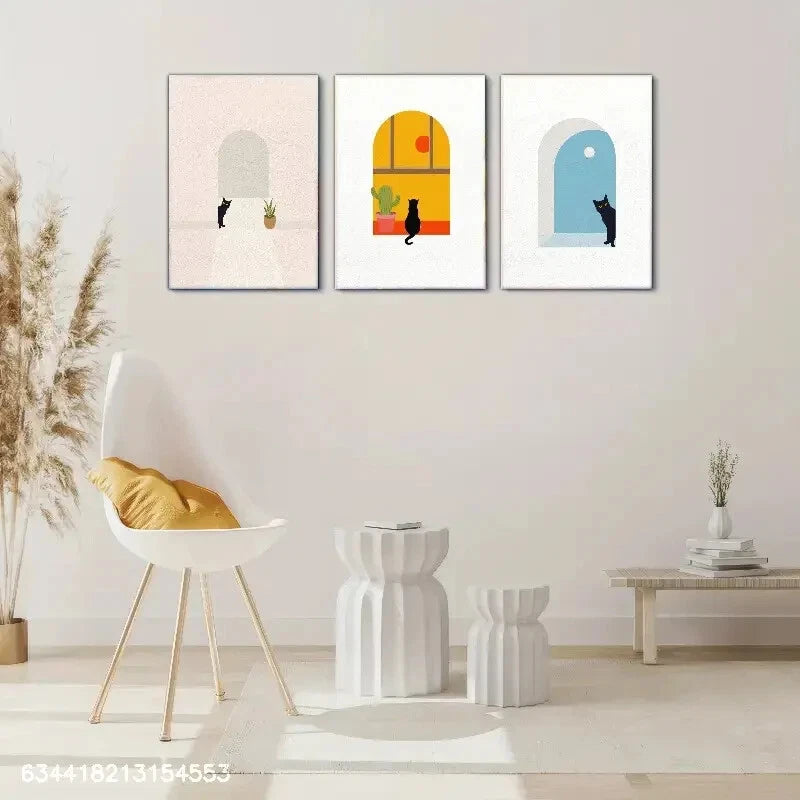 3pcs Cat Decoration Poster Minimalist Style Metal Print Ready to Hang Art