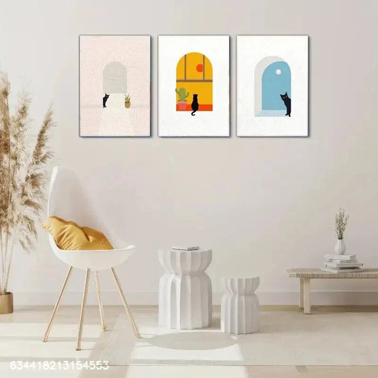 3pcs Cat Decoration Poster Minimalist Style Metal Print Ready to Hang Art