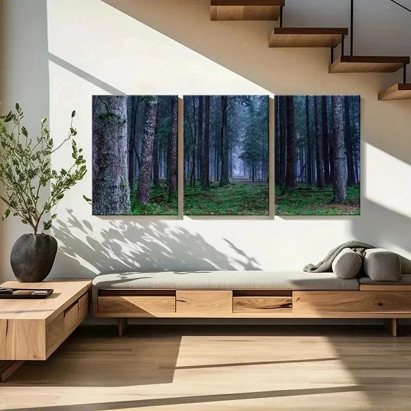 3pcs Dark Forest Woods and Tall Tree Wall Art Set Canvas Framed 40x60cm - High Quality Print 100% Australian Made Wall Canvas Ready to Hang