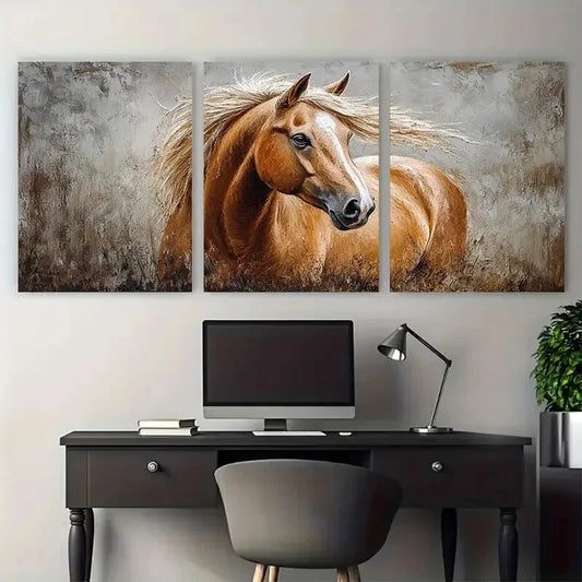 3pcs Horse Portrait Memorial Illustration Metal Print Ready to Hang Art