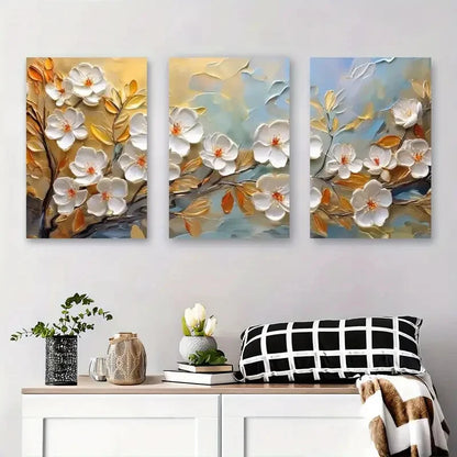 3pcs Elegant 3D Magnolia Flower Floral Metal Print Ready to Hang Art
