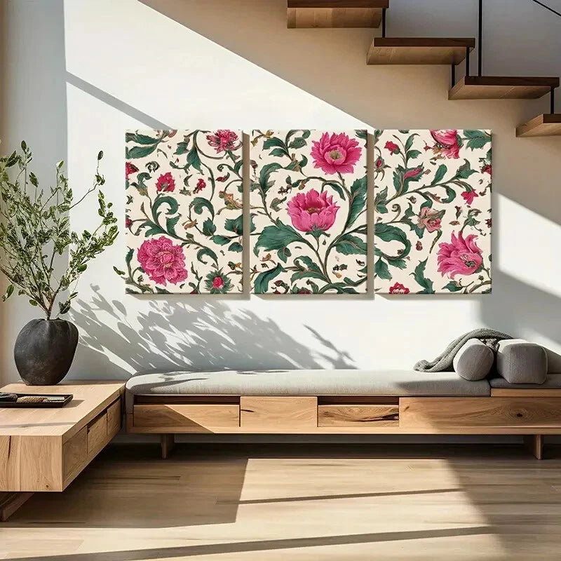 3pcs Vintage Elegant Floral Art Intricate Design Metal Print Ready to Hang Art