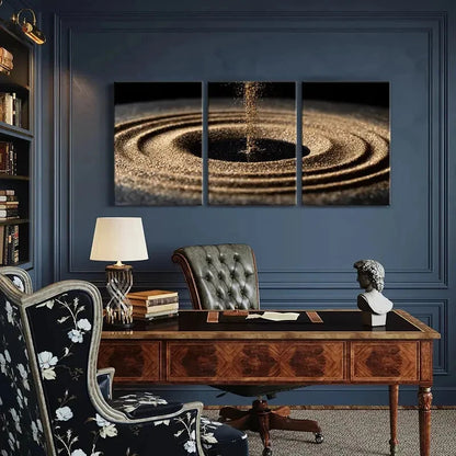 3pcs Abstract Golden Spiral Sparkling Texture Metal Print Ready to Hang Art