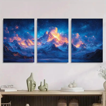3pcs Mountain Art Starry Night Landscape Metal Print Ready to Hang Art