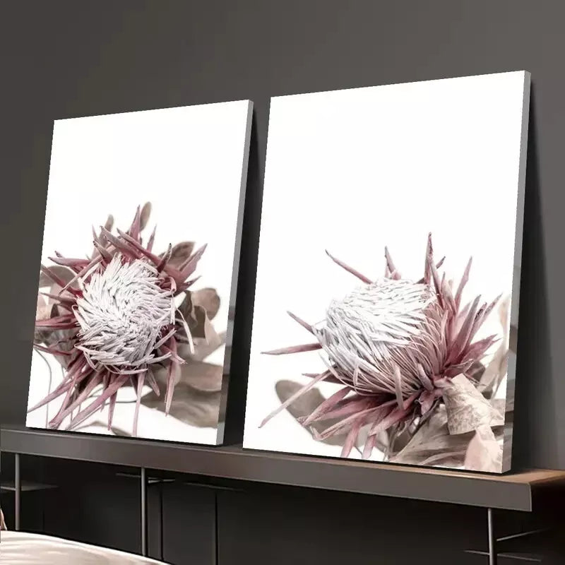 2pcs Decorative Painting, Protea Print, Beige Cream Plant Canvas Framed 50x75cm - High Quality Print 100% Australian Made Wall Canvas Ready to Hang - Bella Home Decor
