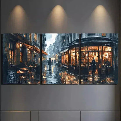 3pcs rainy street scen Canvas Framed 60x90cm - High Quality Print 100% Australian Made Wall Canvas Ready to Hang