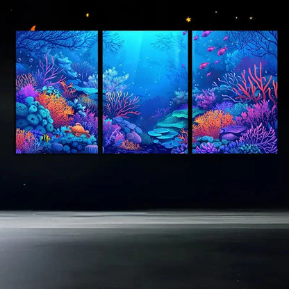 3pcs Vibrant Marine Organisms Illustration Metal Print Ready to Hang Art