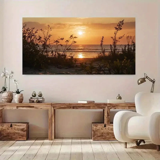 Beach Sunset Sky & Plants wall canvas office home room framed 120x60cm - Bella Home Decor