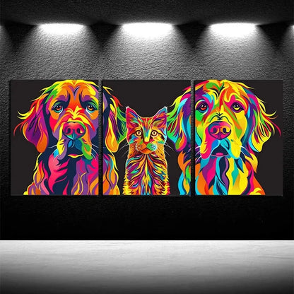 3pcs Colorful Charming Cat & Labrador Dog Metal Print Ready to Hang Art