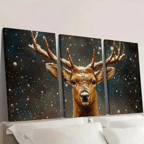 3pcs Snowy Forest Scene with Antlers DS Wall Art Set Canvas Unframed - High Quality Print 100% Australian Made Wall Canvas