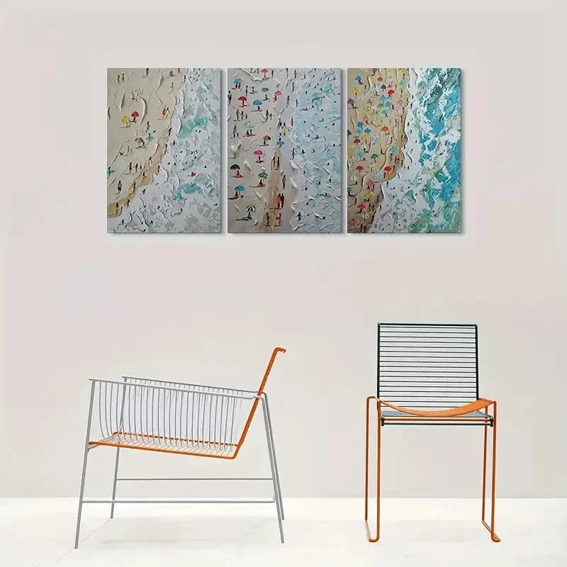 3pcs Beach Scene Colorful Umbrellas Metal Print Ready to Hang Art