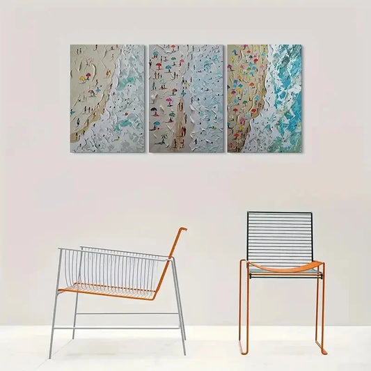 3pcs Beach Scene Colorful Umbrellas Metal Print Ready to Hang Art