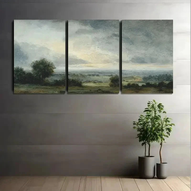 3pcs Muted Color Landscape Paintings Metal Print Ready to Hang Art