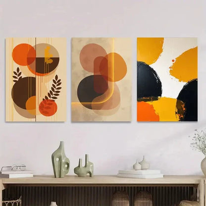 3pcs Abstract Geometric Vibrant Orange, Brown Art Set Canvas Unframed - High Quality Print 100% Australian Made Wall Canvas