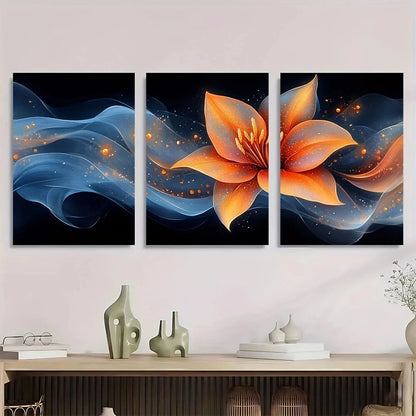 3pcs Vibrant Abstract Lily Petals Blue Orange Metal Print Ready to Hang Art