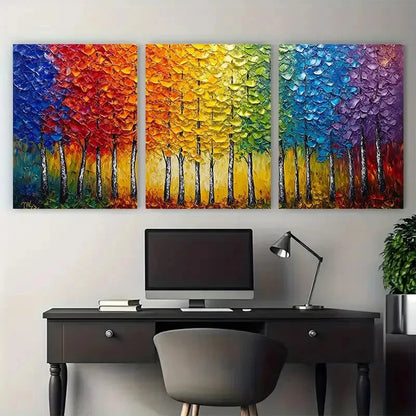 3pcs Vibrant Colorful Forest Canopy Abstract Tree Metal Print Ready to Hang Art