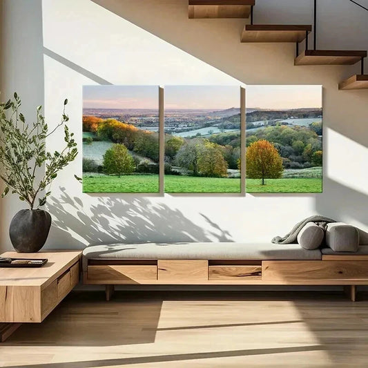 3pcs Rolling Hills Trees and Sunlit Meadows Wall Art Set Canvas Framed 40x60cm - High Quality Print 100% Australian Made Wall Canvas Ready to Hang