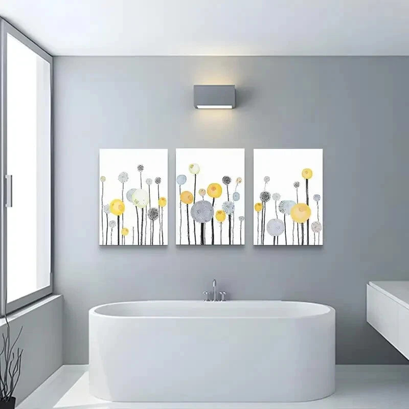 3pcs Modern Abstract Dandelion Flowers Metal Print Ready to Hang Art