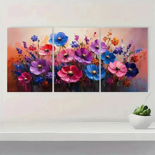 3pcs Abstract Purple Flower Floral Wall Art Set Canvas Unframed - High Quality Print 100% Australian Made Wall Canvas