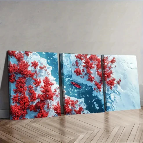 3pcs Coral Trees and Rivers Wall Art Set Canvas Unframed - High Quality Print 100% Australian Made Wall Canvas