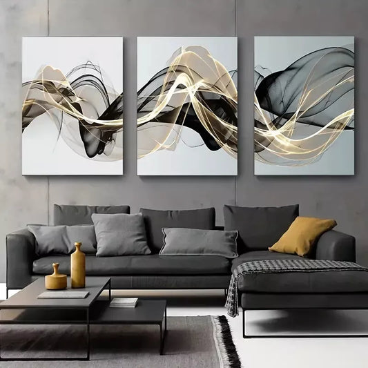 3pcs Abstract Ribbon Painting Canvas Framed 40x60cm - High Quality Print 100% Australian Made Wall Canvas Ready to Hang