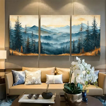 3pcs Vintage Nature Landscape with Misty Mountains Metal Print Ready to Hang Art