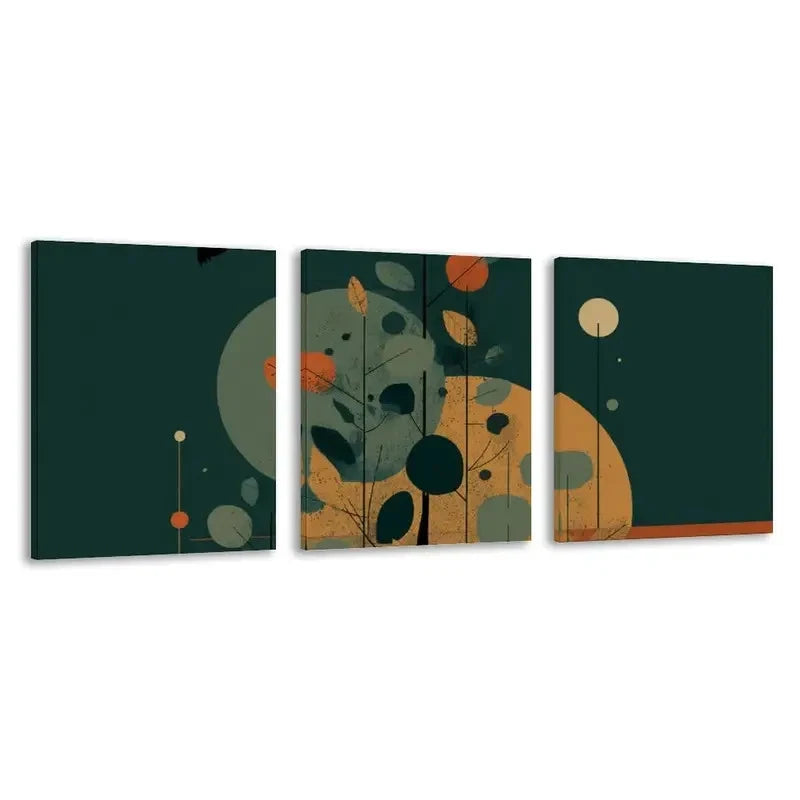 3pcs Abstract Tree Green & Golden Leaf Design   Wall Art Set Canvas Framed 60x90cm - High Quality Print 100% Australian Made Wall Canvas Ready to Hang