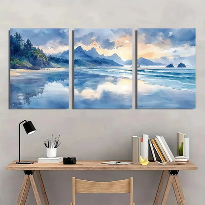 3pcs Ruby Beach Watercolor Art Print Metal Print Ready to Hang Art