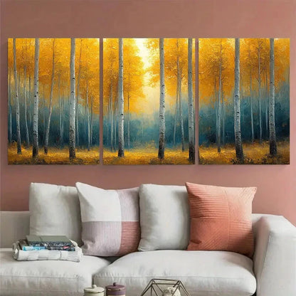 3pcs Vibrant Spring Birch Trees Aspen Forest Metal Print Ready to Hang Art