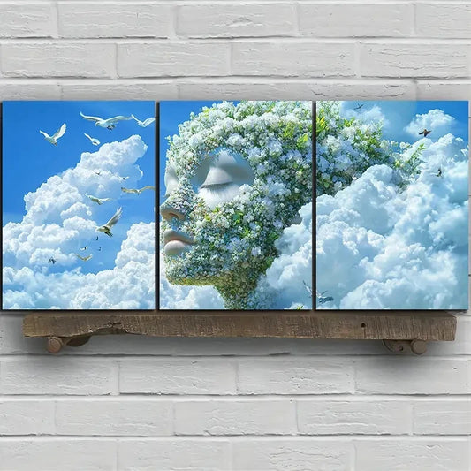3pcs Beautiful Face Clouds Capped Metal Print Ready to Hang Art