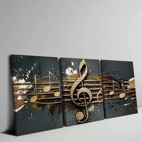 3pcs Flat Frame Abstract Music Symbol Wall Art Set Canvas Unframed - High Quality Print 100% Australian Made Wall Canvas