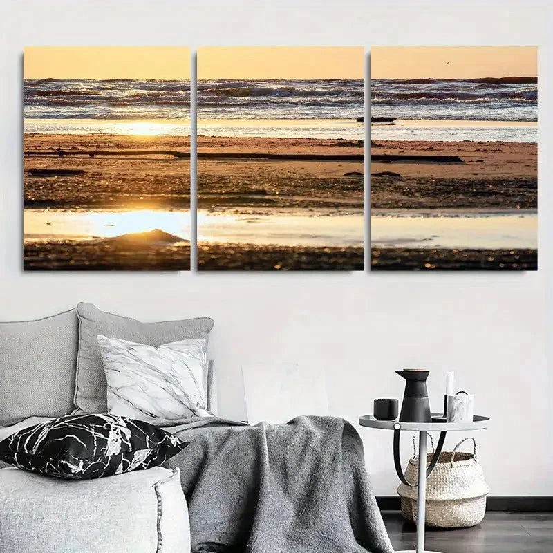 3pcs Ocean View Sunset Beach Coastal Metal Print Ready to Hang Art