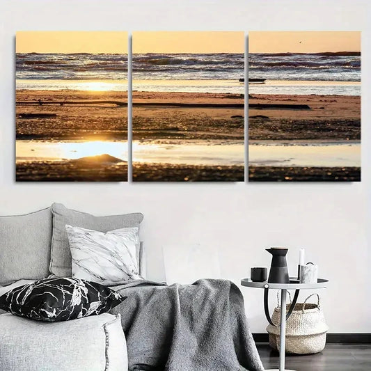 3pcs Ocean View Sunset Beach Coastal Metal Print Ready to Hang Art