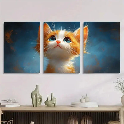 3pcs Cartoon Cat Stunning Blue Eyes Metal Print Ready to Hang Art