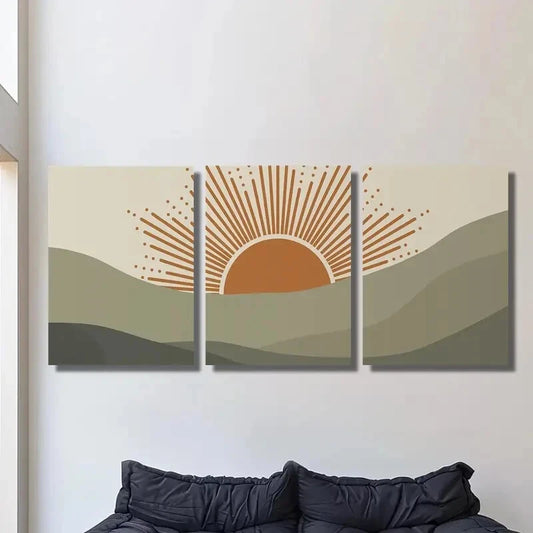 3pcs Slow Rising Sunrise, Mountains, Metal Print Ready to Hang Art