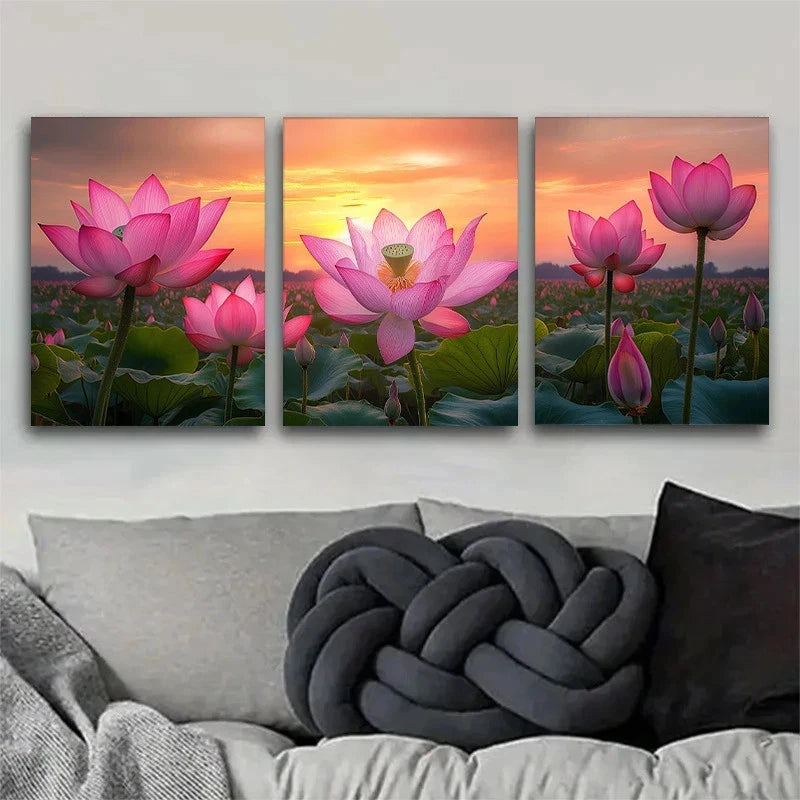3pcs Modern Nature Sunset & Blooming Metal Print Ready to Hang Art