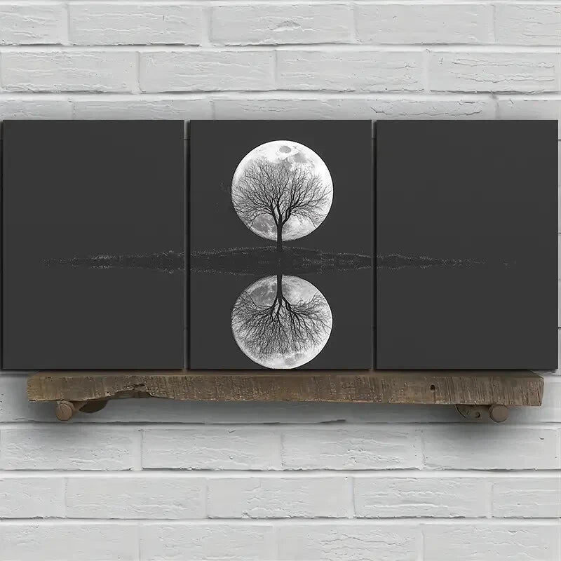 3pcs Moon Reflection of Trees Metal Print Ready to Hang Art