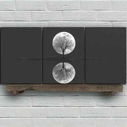 3pcs Moon Reflection of Trees Metal Print Ready to Hang Art