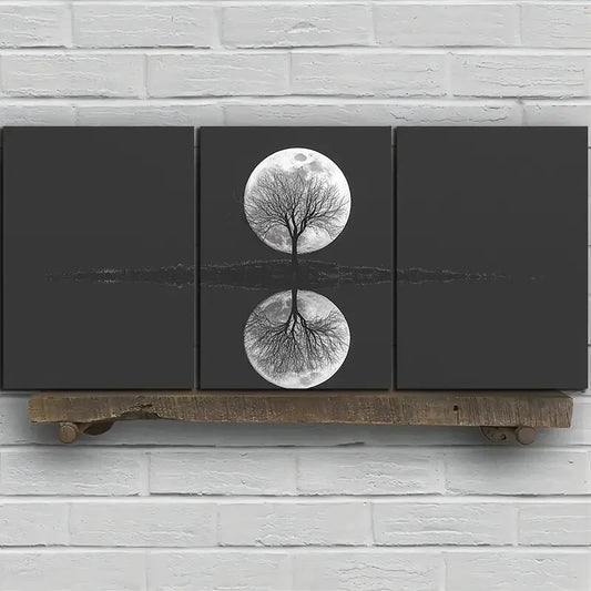 3pcs Moon Reflection of Trees Metal Print Ready to Hang Art