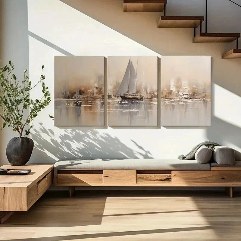 3pcs Tranquil Sailing Ship Seascape Wall Art Set Canvas Framed 40x60cm - High Quality Print 100% Australian Made Wall Canvas Ready to Hang