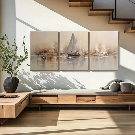 3pcs Tranquil Sailing Ship Seascape Wall Art Set Canvas Framed 40x60cm - High Quality Print 100% Australian Made Wall Canvas Ready to Hang