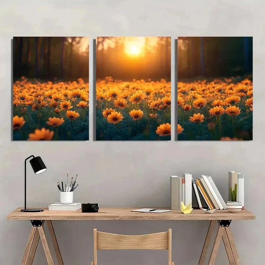 3pcs Orange Daisy Meadow Warm Sunlight Perfect Wall Art Set Canvas Framed 40x60cm - High Quality Print 100% Australian Made Wall Canvas Ready to Hang