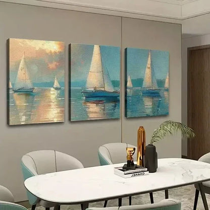 3pcs Sailboats Water Sky Canvas Framed 60x90cm - High Quality Print 100% Australian Made Wall Canvas Ready to Hang