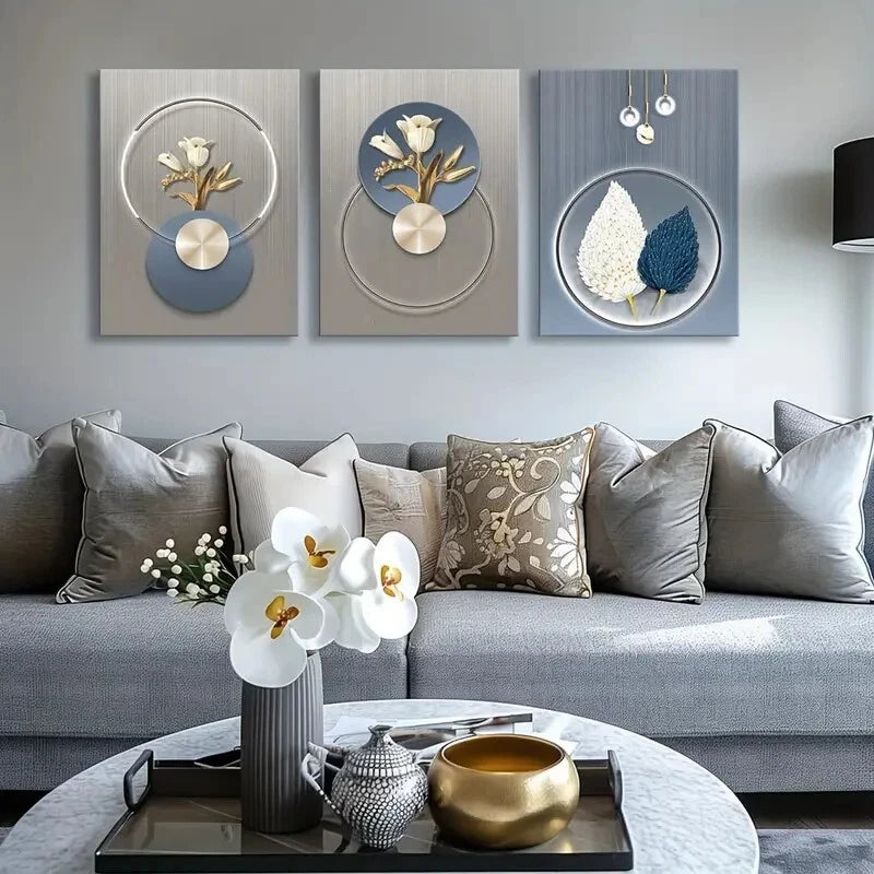 3pcs Abstract Flower Rust Spray Painted Metal Print Ready to Hang Art