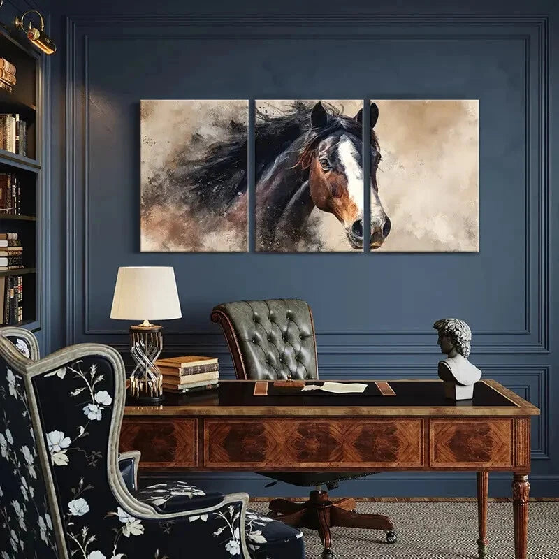 3pcs Horse Portrait Dynamic Mane Expressive Eyes Metal Print Ready to Hang Art