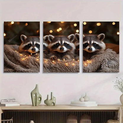 3pcs Modern Animal Warm Lights Metal Print Ready to Hang Art