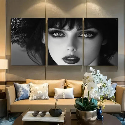 3pcs Elegant Femme Fatale Canvas Noir Portrait Metal Print Ready to Hang Art