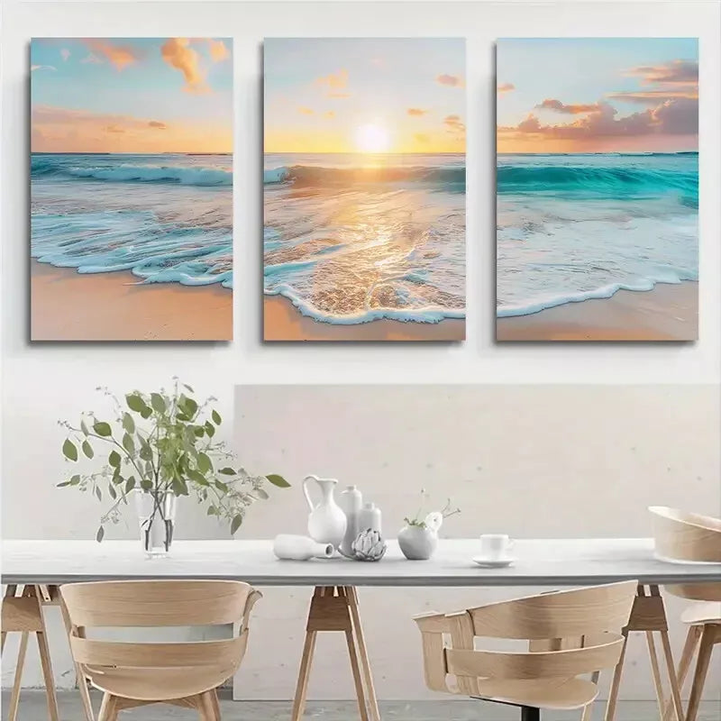 3pcs Beach Sunset  Wall Art Set Canvas Framed 50x70cm - High Quality Print 100% Australian Made Wall Canvas Ready to Hang - Bella Home Decor